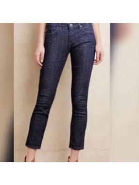 AG Stevie Ankle Polka Dot Slim Straight Leg Mid Rise Jean Blue White 25 x 27